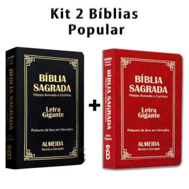 Imagem de Kit 2 Biblias Sagrada Letra Gigante Luxo Popular - Preto e vermelha Co