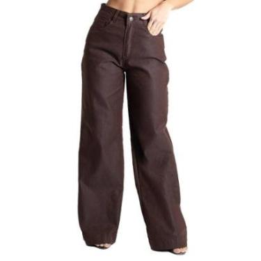 Imagem de Calça Sarja Sawary Wide Leg - 280168 - Marrom 46-Feminino