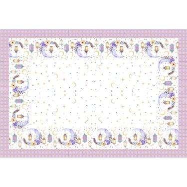 Imagem de XCHI Toalha de mesa retangular, luas, estrelas, lanterna, flores, Ramadã, Mubarak, toalha de mesa, para decoração de festa em casa, 152 x 300 cm