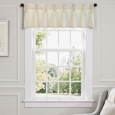 Imagem de DriftAway Saia plissada para janela de cozinha de linho sintético texturizado bege sólido para sala de estar, 40,6 cm, filtro de luz, cortina de linho para casa de fazenda, sanefa, tratamento de