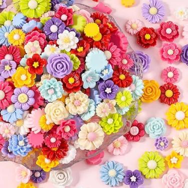 Imagem de 25 peças de enfeites decorativos de flores 3D, 25 cores misturadas, suprimentos de artesanato flatback para resina DIY, projetos de argila, acessórios de cabelo, multicolorido