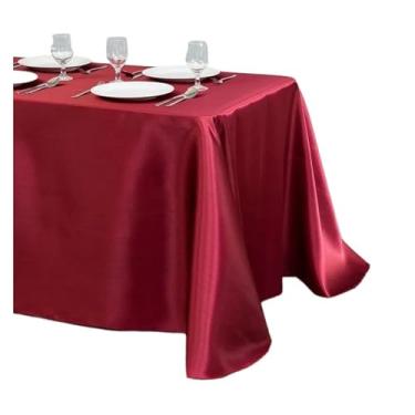 Imagem de Toalha de mesa de cetim de cor sólida, sobreposição de toalha de mesa, aniversário, casamento, banquete, restaurante, festival, festa (vinho, 145 x 200 cm)
