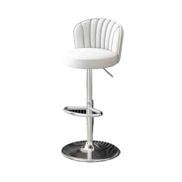 Imagem de KEG801302 Banqueta alta multiuso giratória comercial frontal banco de bar cadeira de bar cadeira alta doméstica bancos redondos modernos (branco)