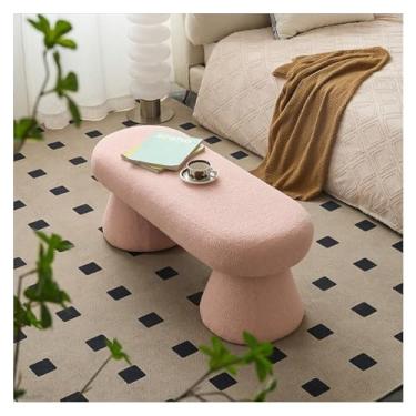 Imagem de Banco moderno para quarto, banco otomano com tecido boucle, banco de pele sintética, banco de entrada estofado para sala de estar, quarto, entrada decorativa (rosa)