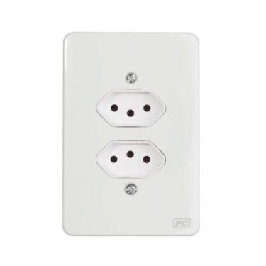 Imagem de Tomada Dupla 2P+T 10A C/ Placa Espelho Branco Homelink - FC, Branco