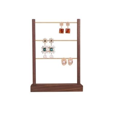 Imagem de Elegante expositor de brincos de faia/nogueira, joias de grande capacidade, ornamentos criativos, organizador de suporte de madeira (marrom, pequeno)