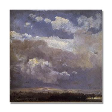 Imagem de NHLDZYH J.C. Dahl Reprodução de arte famosa, arte em tela de paisagem romântica nórdica, decoração de parede elegante para sala de estar e escritório. (Thunderclouds 2). 60 x 60 cm - 23,6 x 23,6 pol