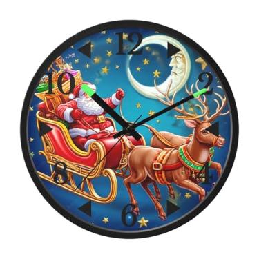 Imagem de STAYTOP Relógio de parede LED de Papai Noel e alce sob o luar para quarto com brilho noturno, relógios de parede silenciosos de 30,5 cm para decoração de sala de estar, controle de som, relógio de