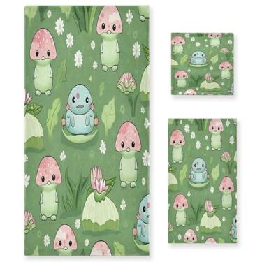 Imagem de xigua Conjunto de toalhas de banheiro com sapos fofos, absorvente e macio, toalha de banho de 3 peças, toalha de mão, toalhas decorativas para banheiro, academia, hotel, praia, piscina