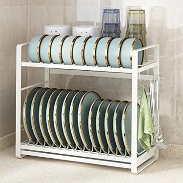 Imagem de Escorredor de louça, bancada de cozinha, prateleira multifuncional pode armazenar facas/pauzinhos/tábua de corte/pratos/xícaras, preto/branco (cor: prateleira branca tripla, tamanho: D) (prateleira