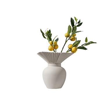 Imagem de Flores frescas, modernas, simples, branco, fosco, vaso de cerâmica fosca, artigos de flores secas, ornamentos de decoração de casa macios adequados para uso interno