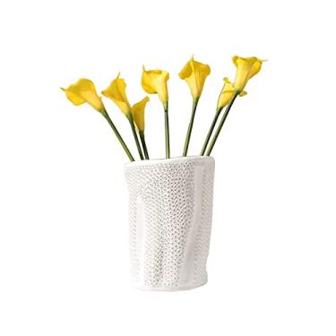 Imagem de x3anggyt5 Vaso de cerâmica bruto branco com flores frescas, vaso fosco de cerâmica, decoração de mesa de jantar, ornamentos de entrada adequados para uso interno