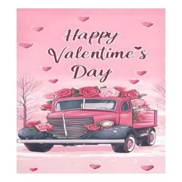 Imagem de Qilmy Capa magnética para máquina de lavar louça, caminhão, romântico, dia dos namorados, 58 x 66 cm, capa decorativa para geladeira para porta da frente, adesivo magnético, máquina de lavar, painel