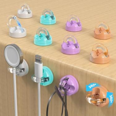 Imagem de Clipes magnéticos rotativos, suporte de cabo ajustável suave, gerenciamento de cabos sob a mesa, suporte de fio de carregamento adesivo organizador para mesa de cabeceira de escritório (pacote com 12