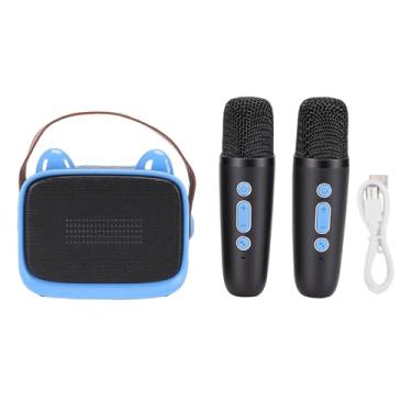 Imagem de Naroote Mini Brinquedo de Máquina de karaokê Infantil, Microfone de karaokê Com Microfones Sem Fio Duplos, Alto-falante Portátil para Jogos de Festa Em Viagens Ao Ar Livre Em Casa, (BLUE)