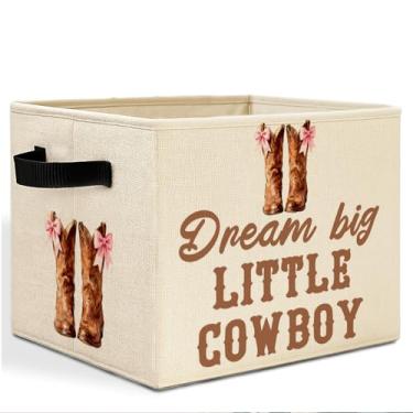 Imagem de HSIASHENG Caixa de armazenamento de berçário Western Cowgirl com alças, bota de vaqueira com laço rosa, cesto de roupa ocidental, organizador de brinquedos para crianças, meninas, quarto, banheiro