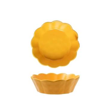 Imagem de Tigela de salada de renda de cor sólida de cerâmica para uso doméstico requintado - laranja 18 cm