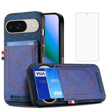 Imagem de Asuwish Capa de celular para Google Pixel 10/10 Pro 5G capa magnética com protetor de tela de vidro temperado e couro PU jeans porta-cartão de crédito acessórios Pixel10 10Pro Ten mulheres homens azul