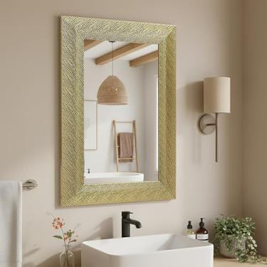 Imagem de ULIKE Espelho de banheiro para pia, espelho para parede, espelhos retangulares de 50 x 76 cm com moldura dourada, espelhos de parede decorativos para banheiro, quarto, sala de estar, entrada