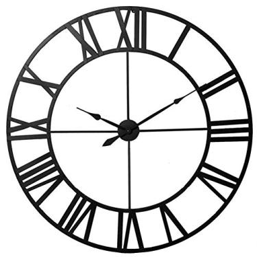 Imagem de Relógio de mesa relógios de parede 80 cm grande metal decorativo 3D esqueleto algarismos romanos silenciosos preto para decoração de quarto de sala de estar escritório em casa (80 cm x 80 cm)