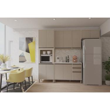 Imagem de Cozinha Modulada Compacta 4 Peças com Tampo e Espaço para Forno e Micro-ondas Linea Luciane Móveis