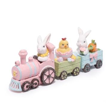 Imagem de Hodao Conjunto de estatueta de trem de coelhinho da Páscoa, trem de coelho de resina pintado à mão com carrinhos de pintinho e cenoura, lindo presente de decoração de mesa para Páscoa, Dia das Mães