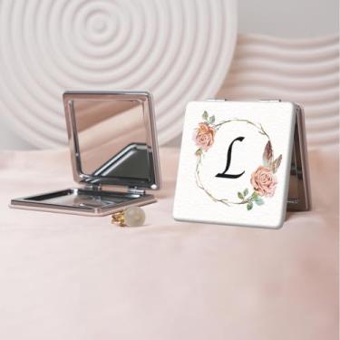 Imagem de Espelho de maquiagem portátil Flower Alphabet Series, mini espelho portátil dobrável, espelho de contorno quadrado portátil de dupla face, adequado para todos em qualquer ocasião