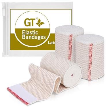 Imagem de Bandagem elástica premium (7,6 cm, 3 peças) - Fixadores de em ambas as extremidades - Rolo de compressão hipoalergênico sem látex - Bandagens reutilizáveis para cintura, pernas, cotovelos e joelhos