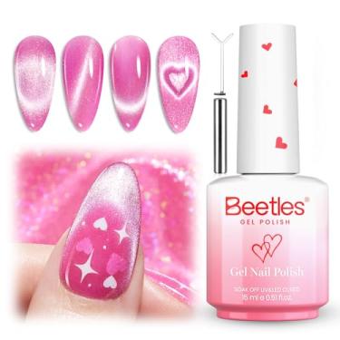 Imagem de Esmalte Beetles Sweet Crush em gel rosa para olhos de gato - 15 ml, esmalte de gel para dia dos namorados, glitter rosa olho de gato com ímã em forma de coração, efeito cintilante, imersão UV, arte de