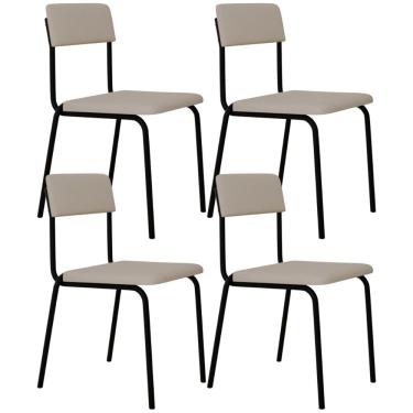 Imagem de Kit 04 Cadeiras Estofada Para Sala de Jantar Sense Preto C01 Linho Palha - Lyam Decor