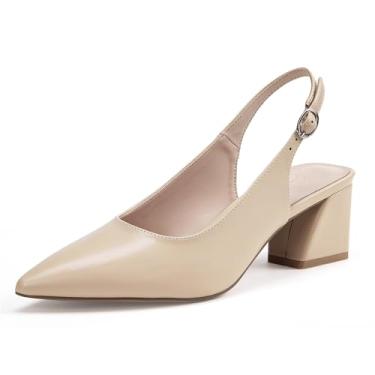 Imagem de GENSHUO Sapato feminino de salto baixo grosso, bico fechado, salto baixo, 5 cm, vestido de festa de casamento para escritório, Nude., 36