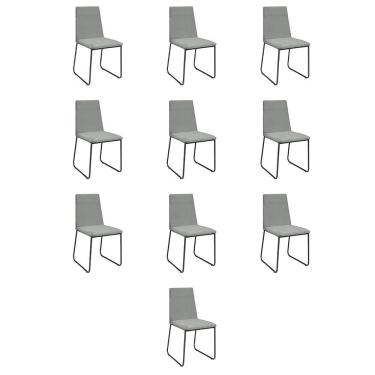 Imagem de Kit 10 Cadeiras De Jantar Cozinha Industrial Lexa Veludo Élpis Móveis Cinza Preta