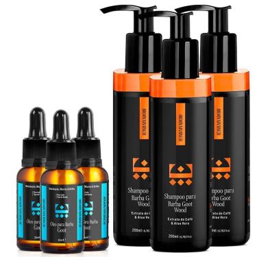 Imagem de Kit 03 Óleo Para Barba Goot + 03 Shampoo Barba Goot Wood Embaixador 200Ml