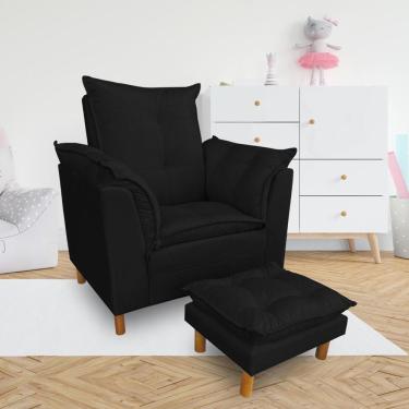 Imagem de Kit Poltrona Amamentação Sara E Puff Suede Preto Sky Mobile