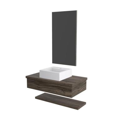 Imagem de Conjunto Bancada C-cuba Q39, Prateleira E Espelheira Metrópole 806 Carvalho Carvalho Dark