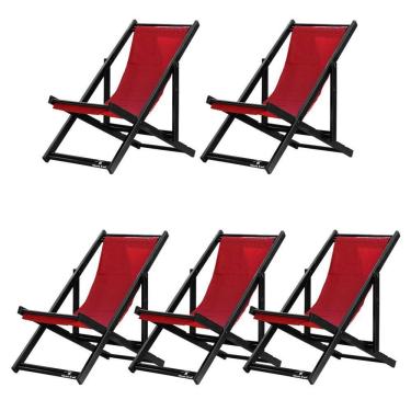 Imagem de Kit 5 Espreguiçadeiras Dobrável Black Sb-vermelho
