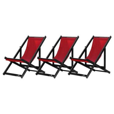 Imagem de Kit 3 Espreguiçadeiras Dobrável Black Sb-vermelho