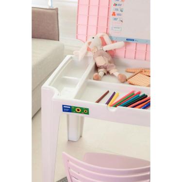 Imagem de Conjunto de Mesa e Cadeira Infantil Tramontina Beni em Polipropileno Rosa com Quadro de Atividades