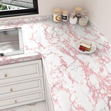 Imagem de Yullpaper Papel de contato de mármore branco rosa para bancadas, descasque e cole para armário de cozinha, papel de contato, papel de parede de mármore rosa, autoadesivo, papel de parede de granito