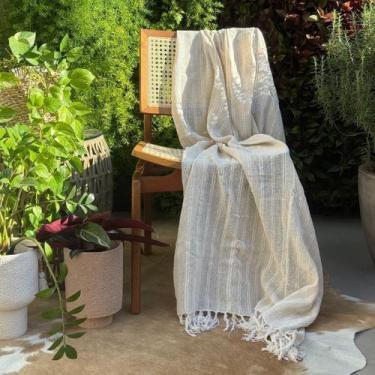 Imagem de Manta Algodão 1.20 x 1.80m para Sofá e Cama Crú - AMOFADAS