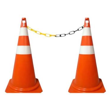 Imagem de Kit 2 Cone Sinalização 75cm P/ Estacionamento + Corrente, Laranja