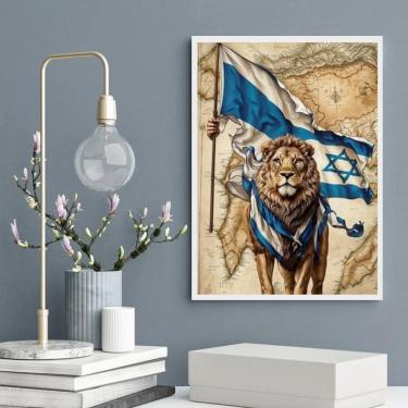 Imagem de Quadro Bandeira De Israel - Leão 33X24Cm