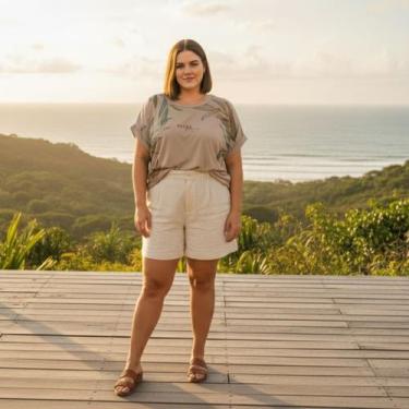 Imagem de Blusa Feminina Plus Size em Viscose com Estampa Deixe Fluir Cereja Ros