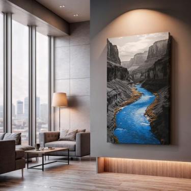 Imagem de Quadros Decorativos Rio Azul 90x60 Moderno Luxo Sala Quarto Escritório