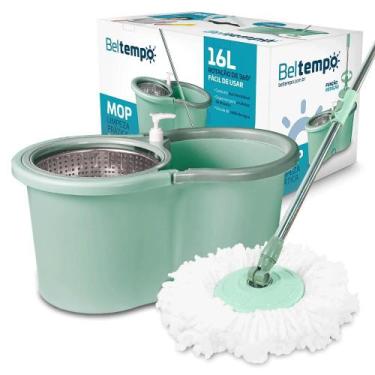 Imagem de Mop Giratório Limpeza Esfregão 360º Balde 16 Litros Cesto Aço Inox Cab