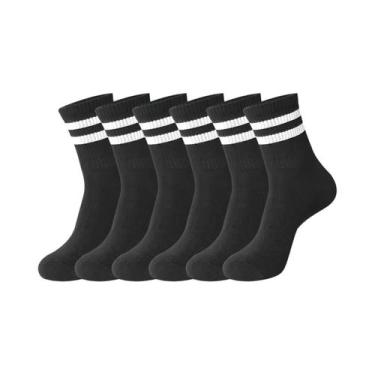 Imagem de Meias Masculinas De Cano Médio, 6 Pares, Listradas Em Preto E Branco, 