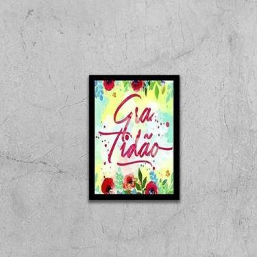 Imagem de Quadro Palavra Gratidão Floral 45X34 Com Vidro Moldura Preta - Quadros