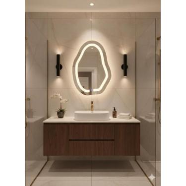 Imagem de Espelho organico 60x90 com jato botão touch 3 tons de led - JOIA VIDRO