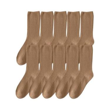 Imagem de Meias Longas Retro De Algodão Para Mulheres, 10 Pares, Cor Sólida, Aju