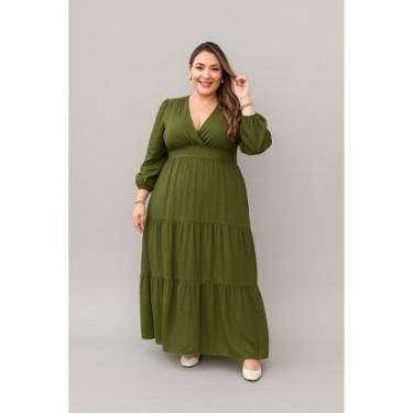 Imagem de Vestido Longo Plus Size D Bell Outlet Fashion Manga Longa Verde-Feminino